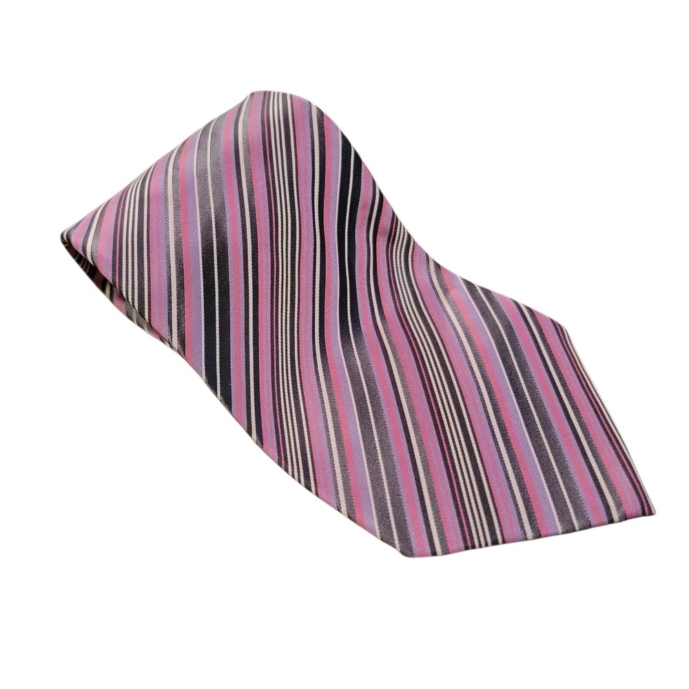 Banana Republic Mens Silk Striped Necktie Pink Purple Black Formal Business